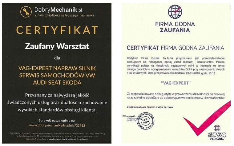 Certyfikat Zaufany warsztat VAG Expert